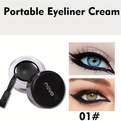 Portable Gel Eyeliner Black and Brown, Water Proof Smudge Proof Eyeliner Cream, Quick Drying Last for All Day Long Brow Eyeliner