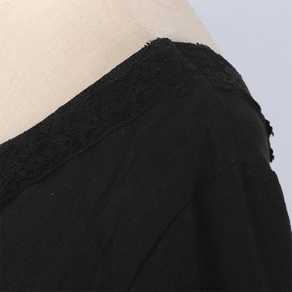 2025 New Beige Halloween/Christmas Square Neck Lace Trim Bell Sleeve Dress for Women, Halloween/Christmas COS Costumes Long Sirt