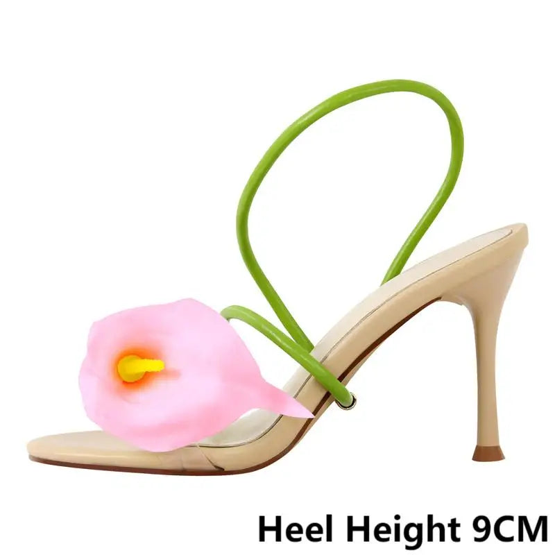 Onlymaker Women Open Toe Elegant Calla Lily Flower Sandals Wedding Heels Dressy Slingback Kitten Heel Summer Strappy Sandals