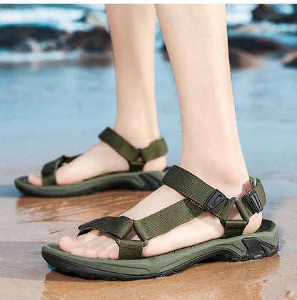High Quality Summer Open Shoes Men Outdoor Adjustable Sandals Beach Gladiator Rome Breathable Green Pure Black Big Size 47 48
