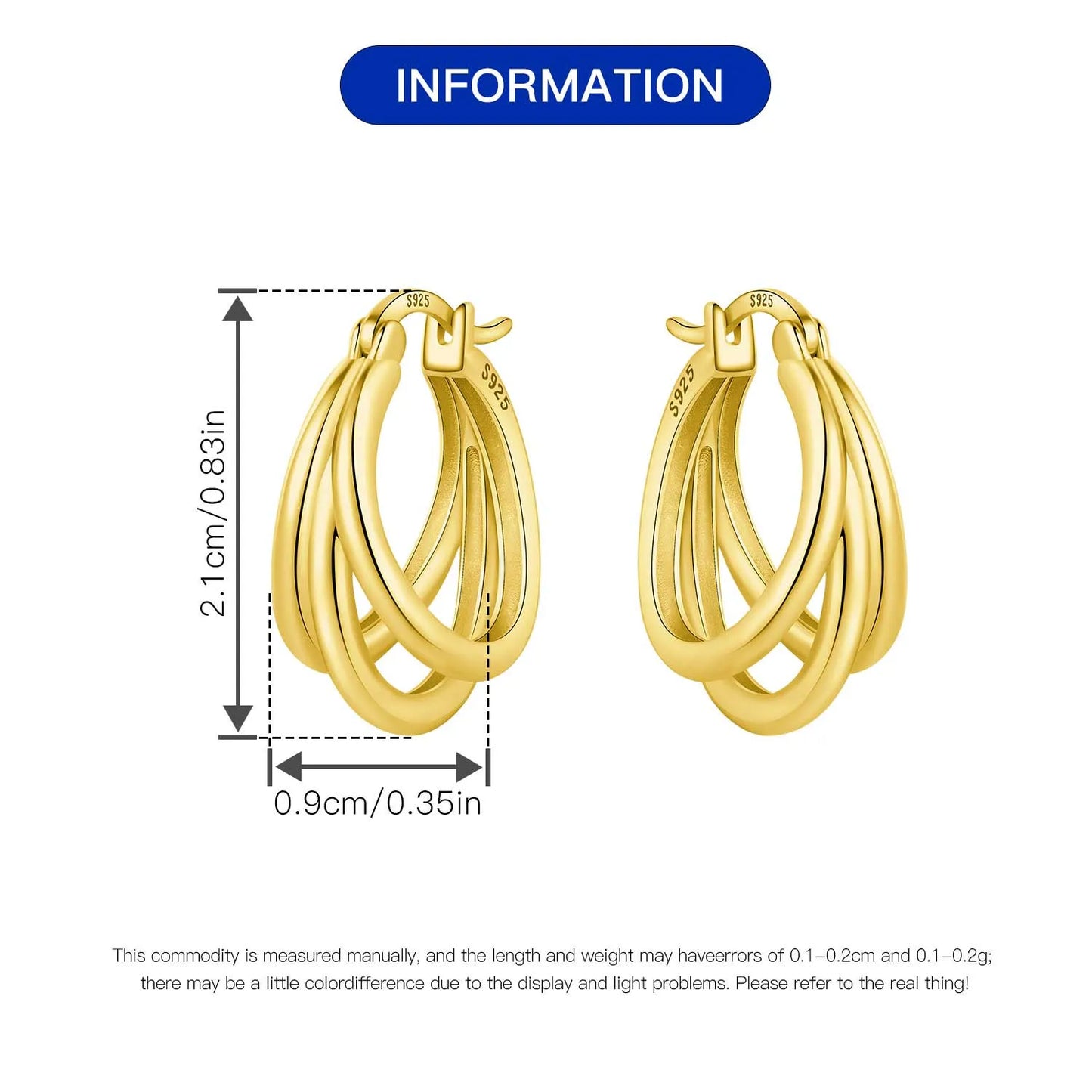 925 Sterling Silver Exquisite Multi-layer Ear Ring Jewelry Versatile Hoop Earrings For Women Jewelry Fine Birthday Party Gift