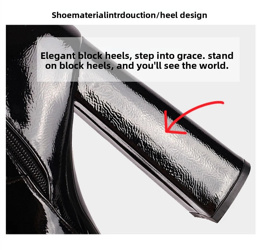 Women Patent Leather Over The Knee Platform Boots Black White Red Double Layer Block Heel Thigh High Boots Plus Size 34-48 23-06