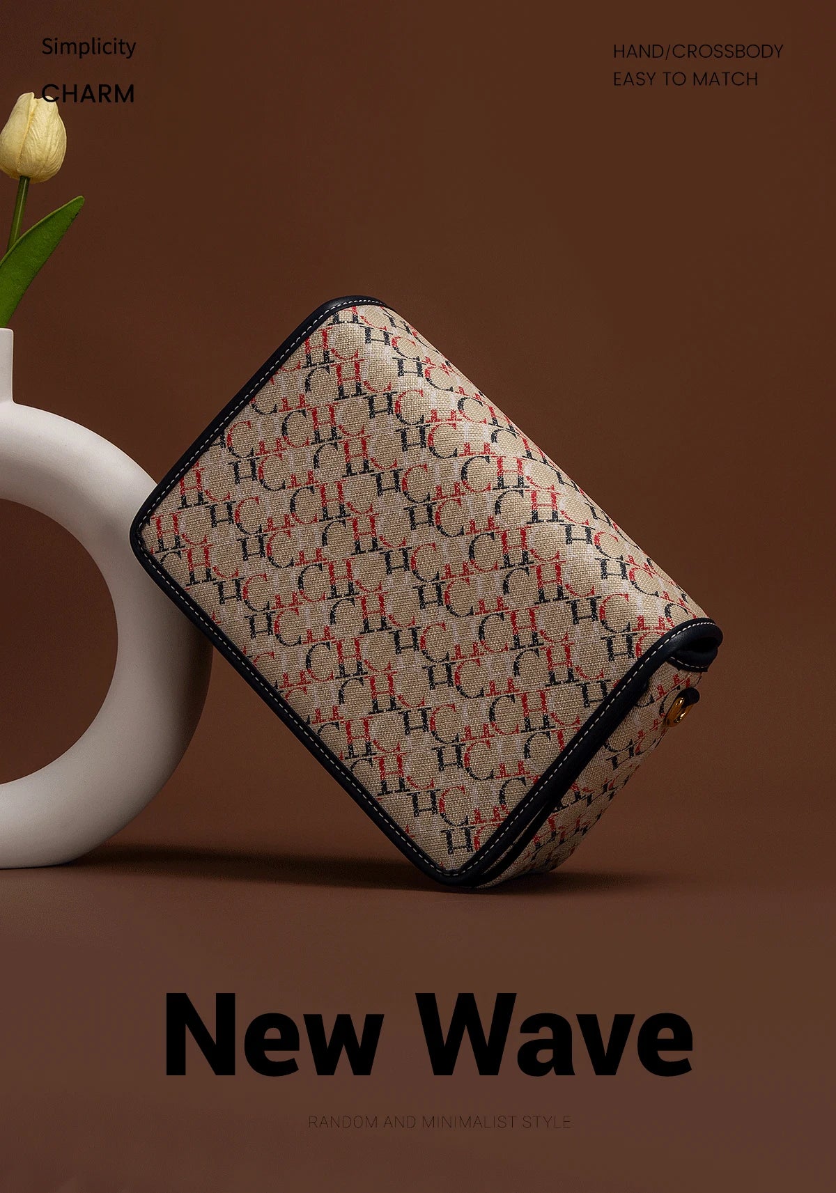 CHCH Women's Saddle Bag 2024 New Brand Letter Printed Flap Cross Shoulder Bag Retro Wide Shoulder Strap Single Shoulder Bag