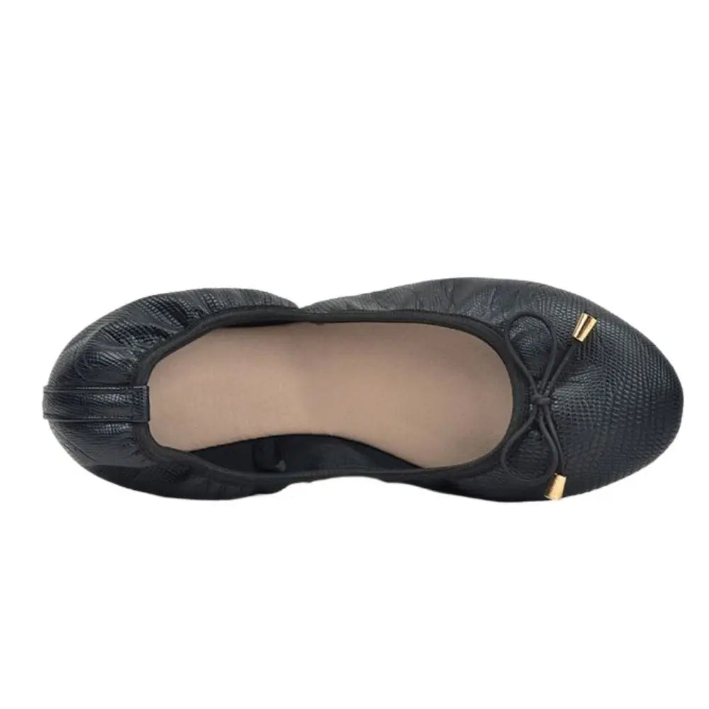 Solid Color Shallow Mouth PU Ballet Shoes Thread Bowknot Ballet Flats Women Foldable Lightweight Chicken Rolls Dance Shoes Yoga