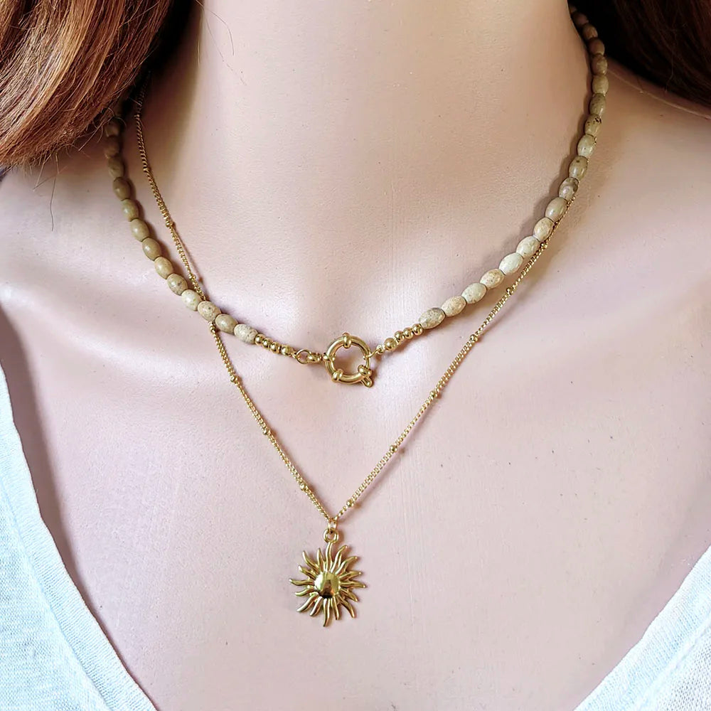 HUIDANG Trend Beads Necklace 2025 Collar Woman Colorful Natural Stone Necklace New In Summer