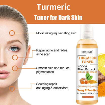118ml Tumeric Dark Spots Toner Spots Eraser Corrector Turmeric Fade Blemishes Dark Spot Remover Acne Remover Toner for Dark Skin