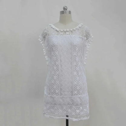 Summer White Women Dress 2024 Casual Sleeveless Beach Short Dress Female Sexy Tassel Mini Lace Dress Vestidos De Tricô Femenino