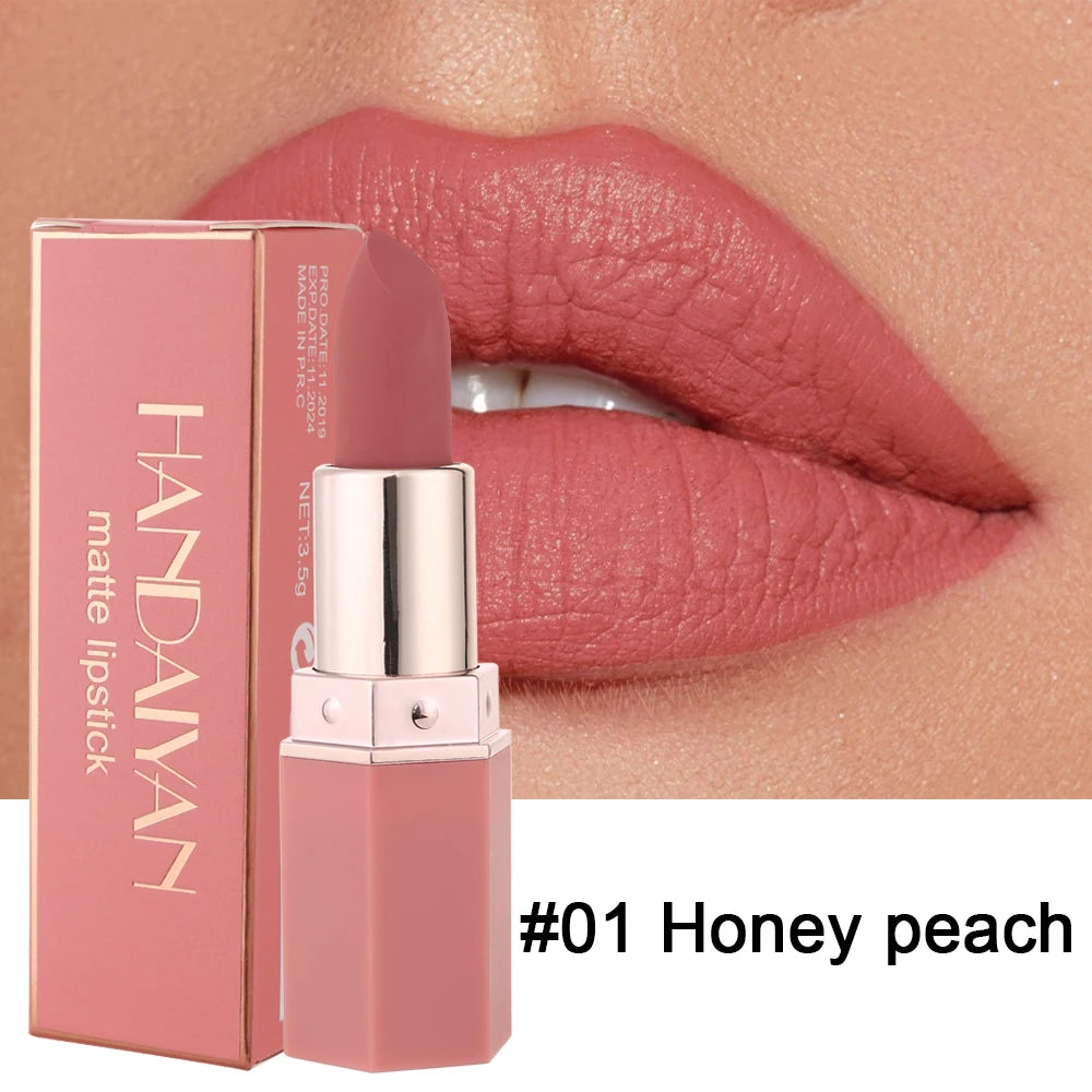 Moisturizing Matte Lipstick 6 Shades Long Lasting Non Transfer Nude Lip Gloss HANDAIYAN Cosmetics For Ladies