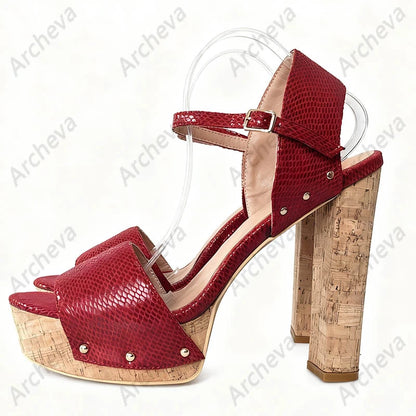 Ronticool Women Summer Black Cork Heel Platform Sandals - Ankle Strap High Heels Black Casual Shoes Ladies US Plus Size 5-20