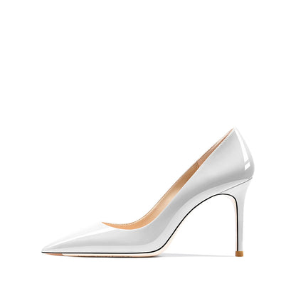 HLTINO Navy Blue Bright Shoes for Spring Summer Women Patent Leather High Heels Pointed Toe Sexy White Autumn Pumps