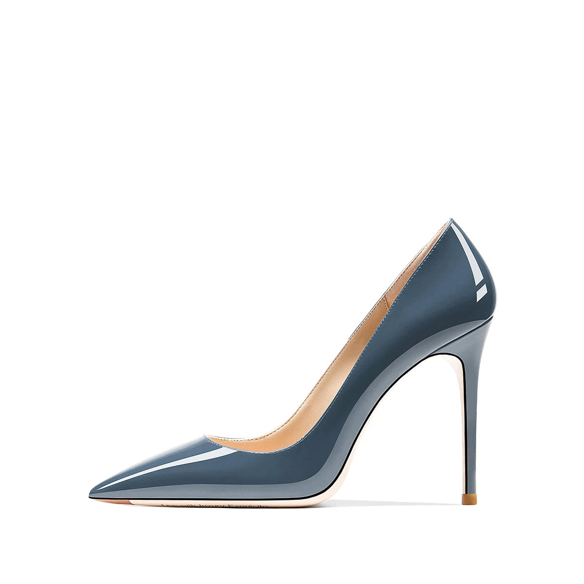 HLTINO Navy Blue Bright Shoes for Spring Summer Women Patent Leather High Heels Pointed Toe Sexy White Autumn Pumps