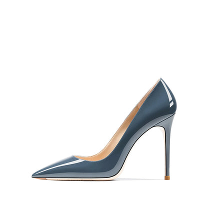 HLTINO Navy Blue Bright Shoes for Spring Summer Women Patent Leather High Heels Pointed Toe Sexy White Autumn Pumps