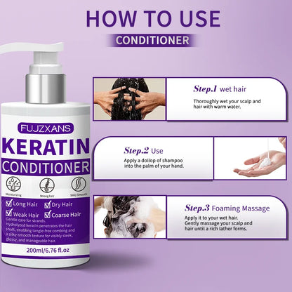 Keratin Shampoo and Conditioner Set, Professional Repairing & Smoothing Treatment for Dry Damaged Hair Anti-Frizz Hydrating Gift