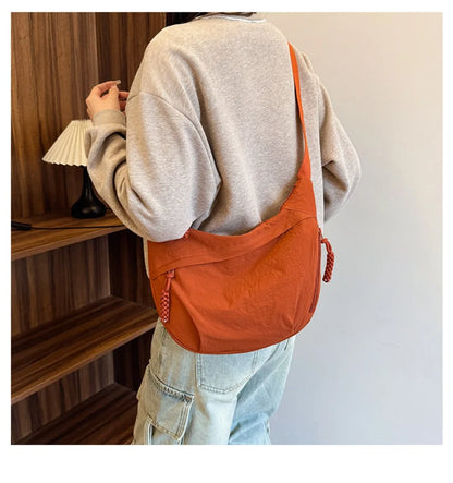 Casual Canvas Crossbody Bags Korean Simplified Large Capacity Sports Hobos Bag Solid Color Lightweight Dumpling Bag Women