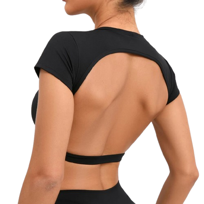 Hearuisavy Summer Sports Shirts Breathable Workout Tops Fitness Sportswear Backless Yoga Clothing Sport Crop Tops Women Gym Top