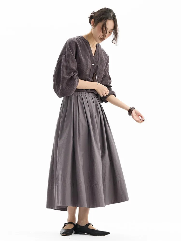 Hepburn-Style Mini Skirt~Pleated Skirt for Petite Figures, Gray-Purple 100% Cotton Umbrella Skirt, Gray A-Line Skirt, New Style for Women