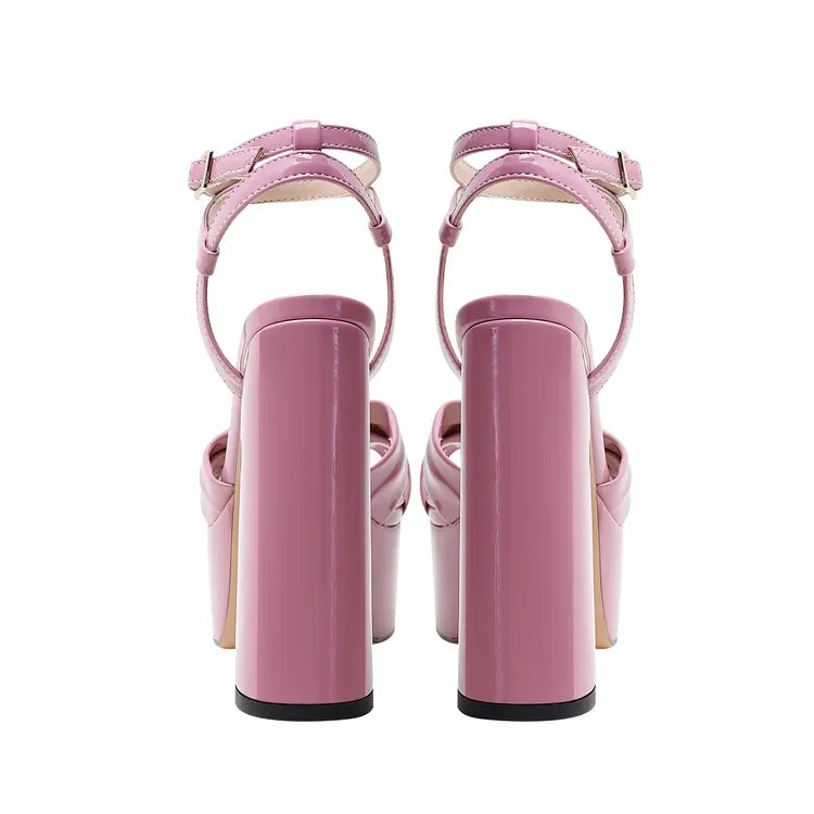 Square Headed Satin Banquet Sandals 2026 New Rhinestone Thick Heel High Heels 35-43 Leather Waterproof Platform Show Women Shoes