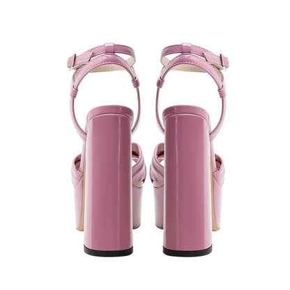 Square Headed Satin Banquet Sandals 2026 New Rhinestone Thick Heel High Heels 35-43 Leather Waterproof Platform Show Women Shoes