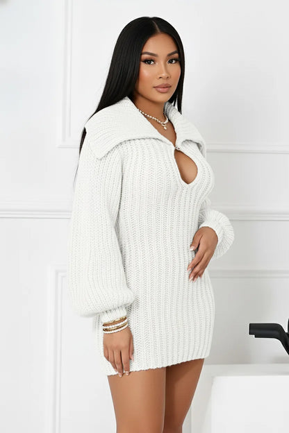 2025 New High Collar Elegant Commuter Big Collar Slim Fit Elastic Lantern Sleeve Woolen Dress