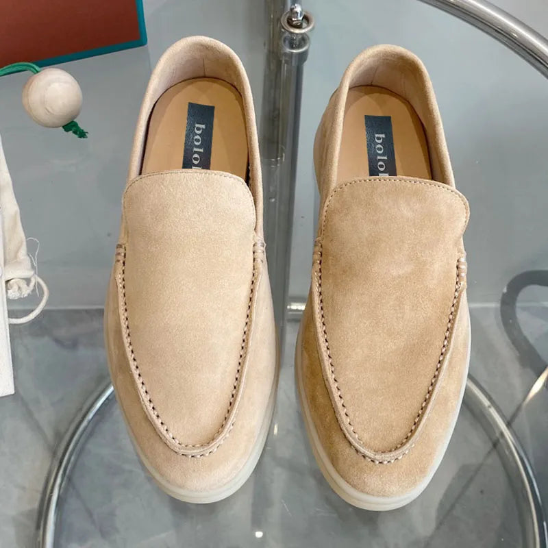 High Quality Men's walking driving shoes Unisex All genuine leather loafer Sheepskin suede Flat casual women's shoes large size