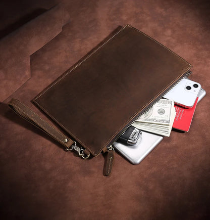 New Real Leather Handbag for Men Day Clutches Luxury Wristlet Coin Card Holders Zipper Clutch Designer Men's Wallets Purse Bolso