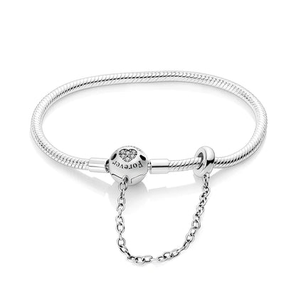 925 Sterling Silver Travel Plane Snake Basic Chain Cat and Moon Bracelet fit Original Charm Beads DIY Women Design Jewelry Party