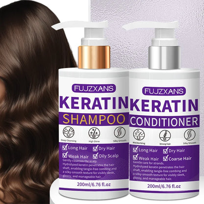 Keratin Shampoo and Conditioner Set, Professional Repairing & Smoothing Treatment for Dry Damaged Hair Anti-Frizz Hydrating Gift