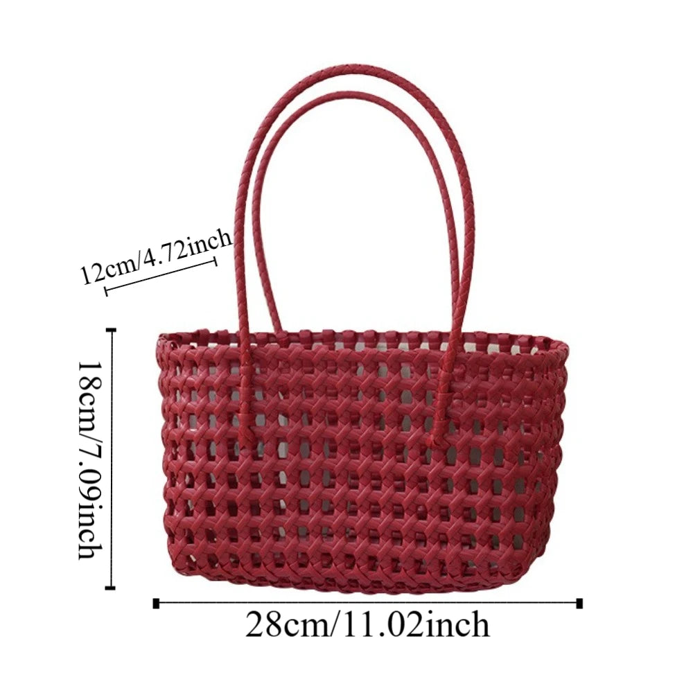 Plastic Hollow Weave Bag Countryside Style Large Capacity Beach Tote Bag Bohemian Style Bucket Bag Woman PVC Handbag Girls