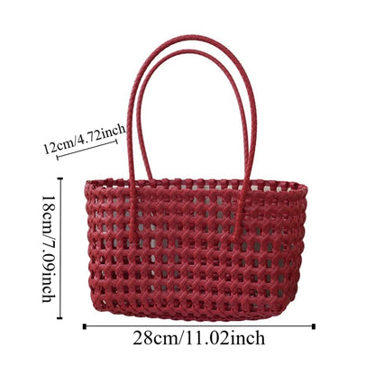 Plastic Hollow Weave Bag Countryside Style Large Capacity Beach Tote Bag Bohemian Style Bucket Bag Woman PVC Handbag Girls