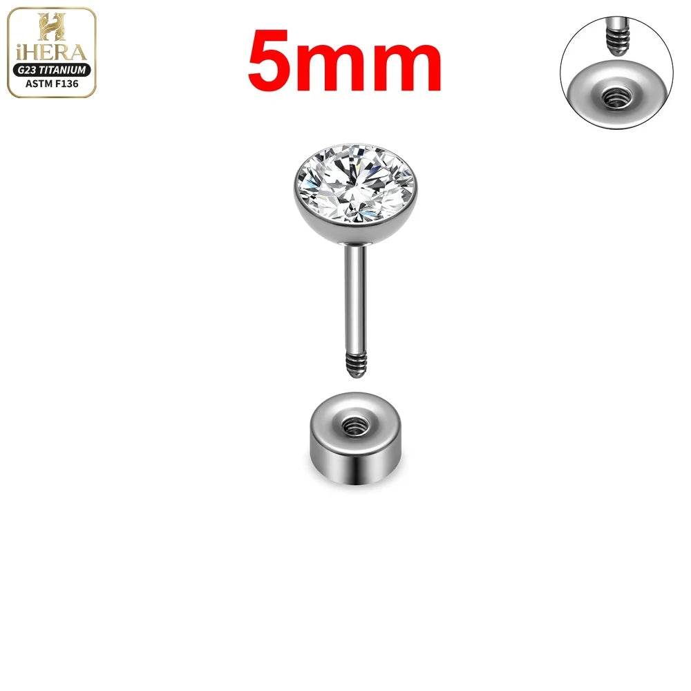 ASTM F136 Titanium Piercing Round Bowl Shaped Screw Labret Earring Set Lip Ring Cartilage Tragus Conch Jewelry Helix Nose Studs