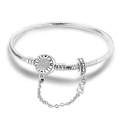 925 Sterling Silver Travel Plane Snake Basic Chain Cat and Moon Bracelet fit Original Charm Beads DIY Women Design Jewelry Party
