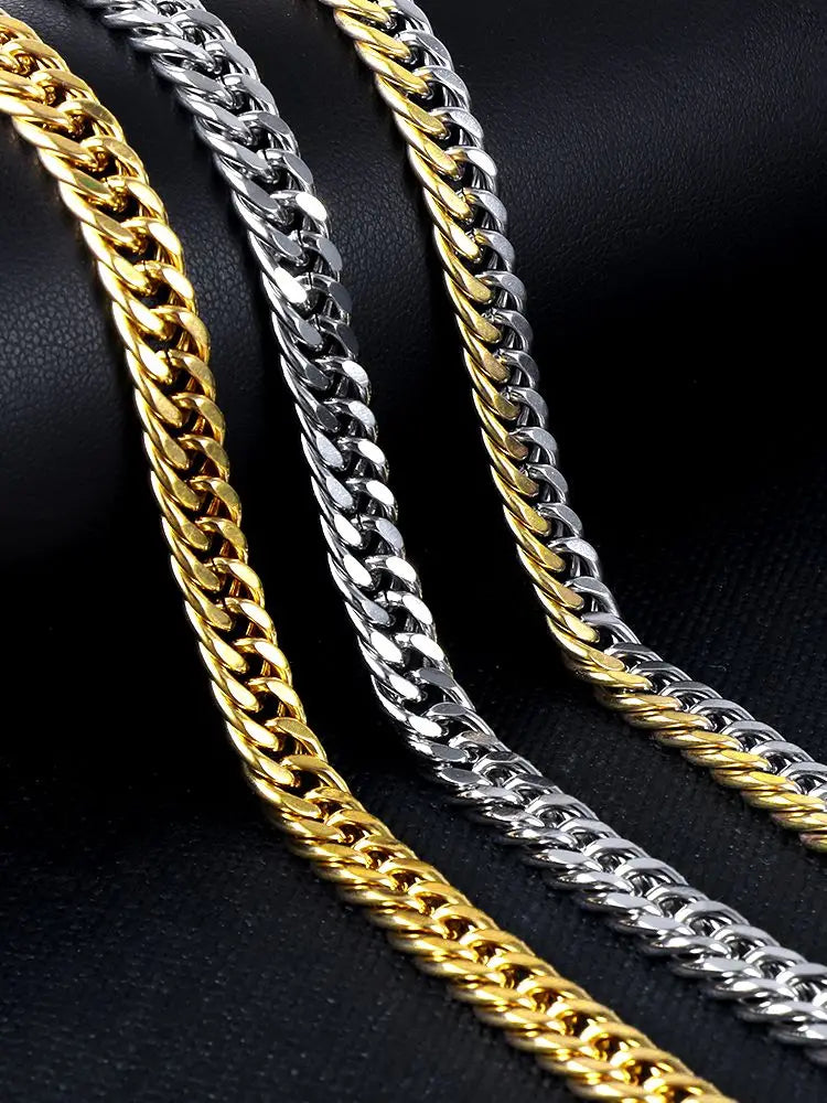 LUXUSTEEL 7MM Punk Stainless Steel Cuban Curb Link Chain For Women Men Gold Color Necklace Hip Hop Miami Male Jewelry Wholesale