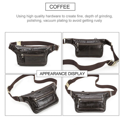 CONTACT'S Genuine Leather Waist Bags for Men Customize Waist Packs Crossbody Bag Phone Pocket Name Engraving Male Travel Bags