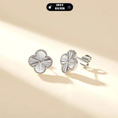 S925 Sterling Silver Ancient Chinese Four Petal Flower Stud Earrings Wholesale Vintage Radial Texture Jewelry For Women