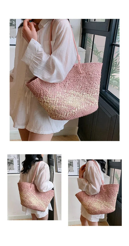Casual Large Capacity Tote Designer Wicker Woven Women Handbags Summer Beach Bali Straw Bag Lady Travel Big Basket Purse