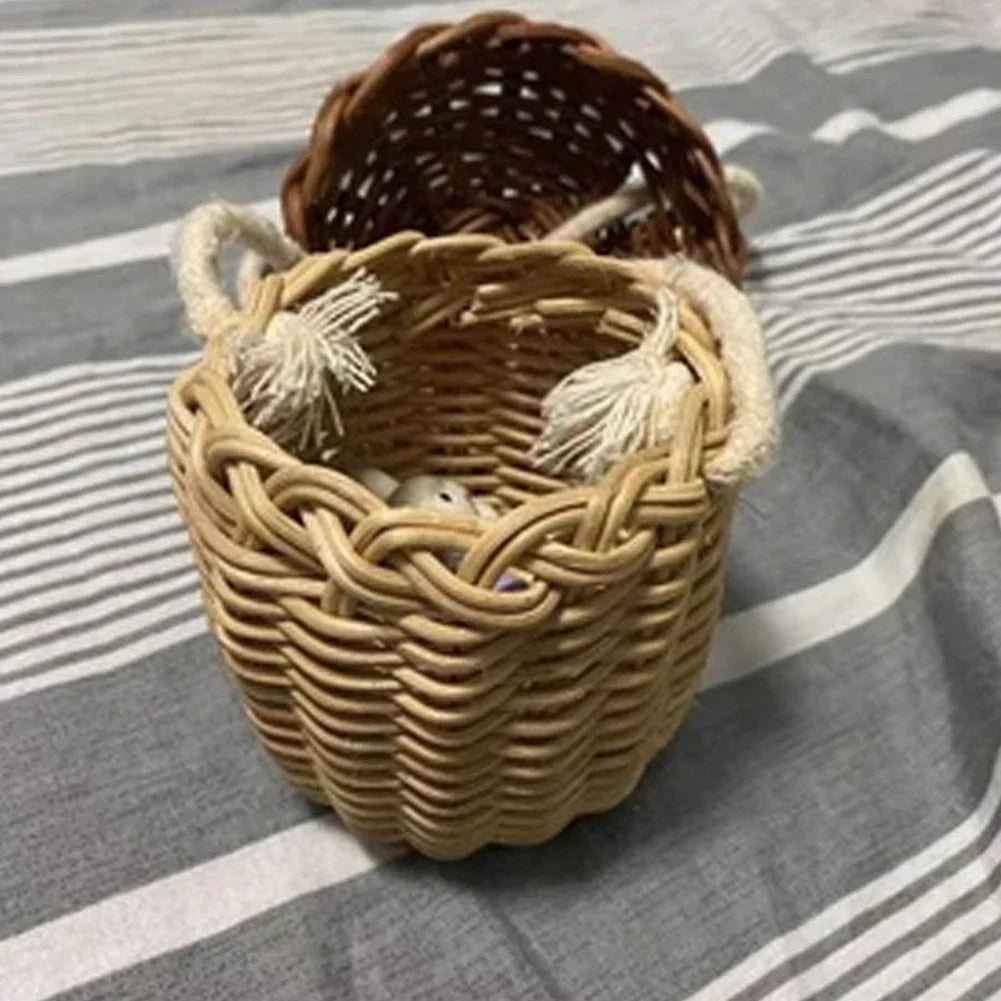 Creative Acorn Shaped Diagonal Cross Bag Storage Basket Hand Woven Circular Rattan Bag Beach Style Woven Shoulder Bag Photo Prop