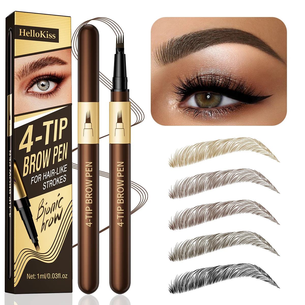 Four-pronged eyebrow pencil, four-end, long-lasting, non-smudged, water-resistant, anti-smudged eyebrow pencil