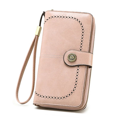 Vintage Large Capacity Women's Purse, Monochromatic, Multi-card, Long Wallet, Multi-function Zipper Strap, Wrist Strap, New
