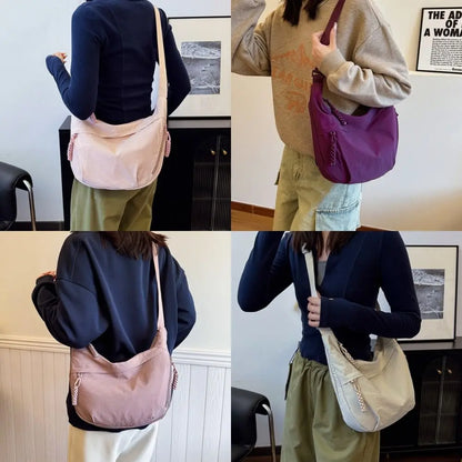 Casual Canvas Crossbody Bags Korean Simplified Large Capacity Sports Hobos Bag Solid Color Lightweight Dumpling Bag Women