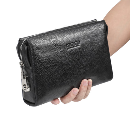 CONTACT'S Genuine Leather Male Clutch Password Design Men Handbag Wristlet Large Capacity Clutch Purse Casual Wallet Bag