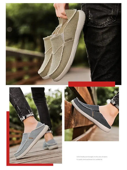 2024 Summer Men Canvas Shoes Espadrilles Breathable Casual Shoes Men Loafers Comfortable Ultralight Lazy Boat Shoes Big Size 47