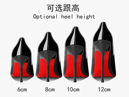 High Heels For Woman 2026 Trend New Leather Luxury Red Shiny Bottom Pointed Toe Stiletto Pumps 12cm Sexy Comfortable Party Shoes