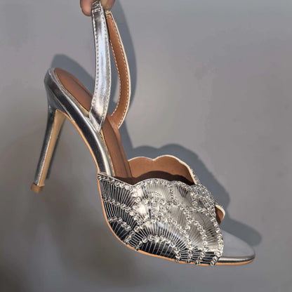 2026 New Gold Pineapple Sexy Rhinestone Fine High Heel Sandals Women's Outdoor Wear Glamorous Lady Executive Plus Size Slippers