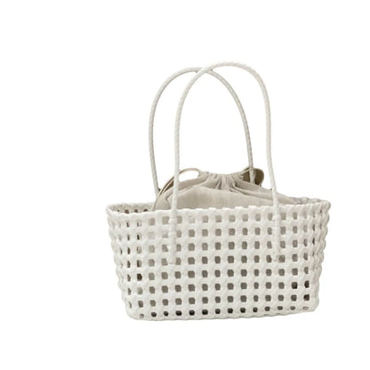 Plastic Hollow Weave Bag Countryside Style Large Capacity Beach Tote Bag Bohemian Style Bucket Bag Woman PVC Handbag Girls