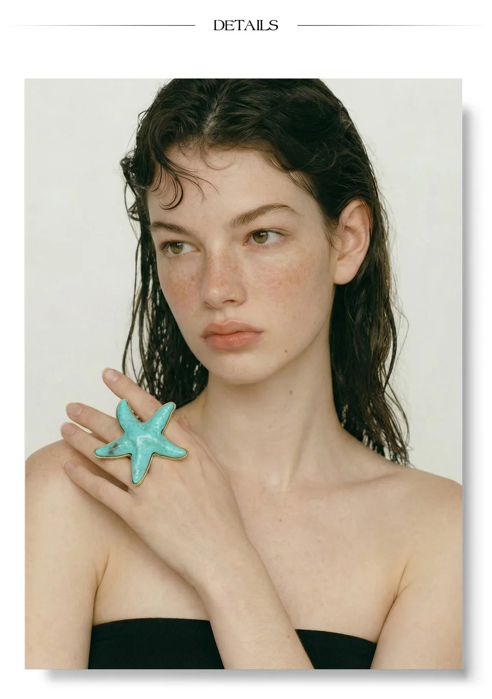 Yhpup 4 Color Ocean Style Acrylic Resin Big Starfish Adjustable Ring Stainless Steel Summer Vacation Jewelry for Women Tropical