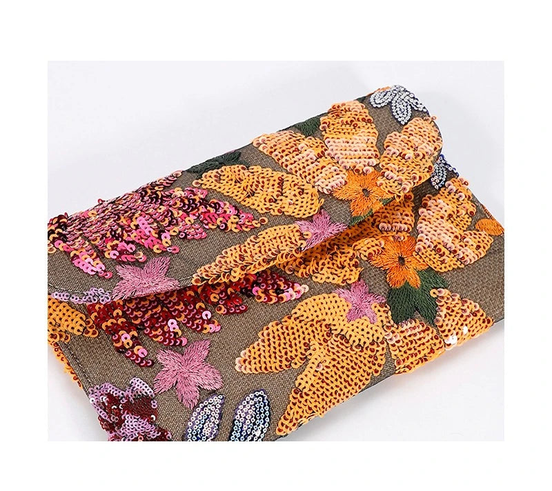 Cross-border High-end Envelope Bag, Sequined Embroidery Straw-woven Niche Women's Clutch Bag, Summer New Woven Women's Clutches