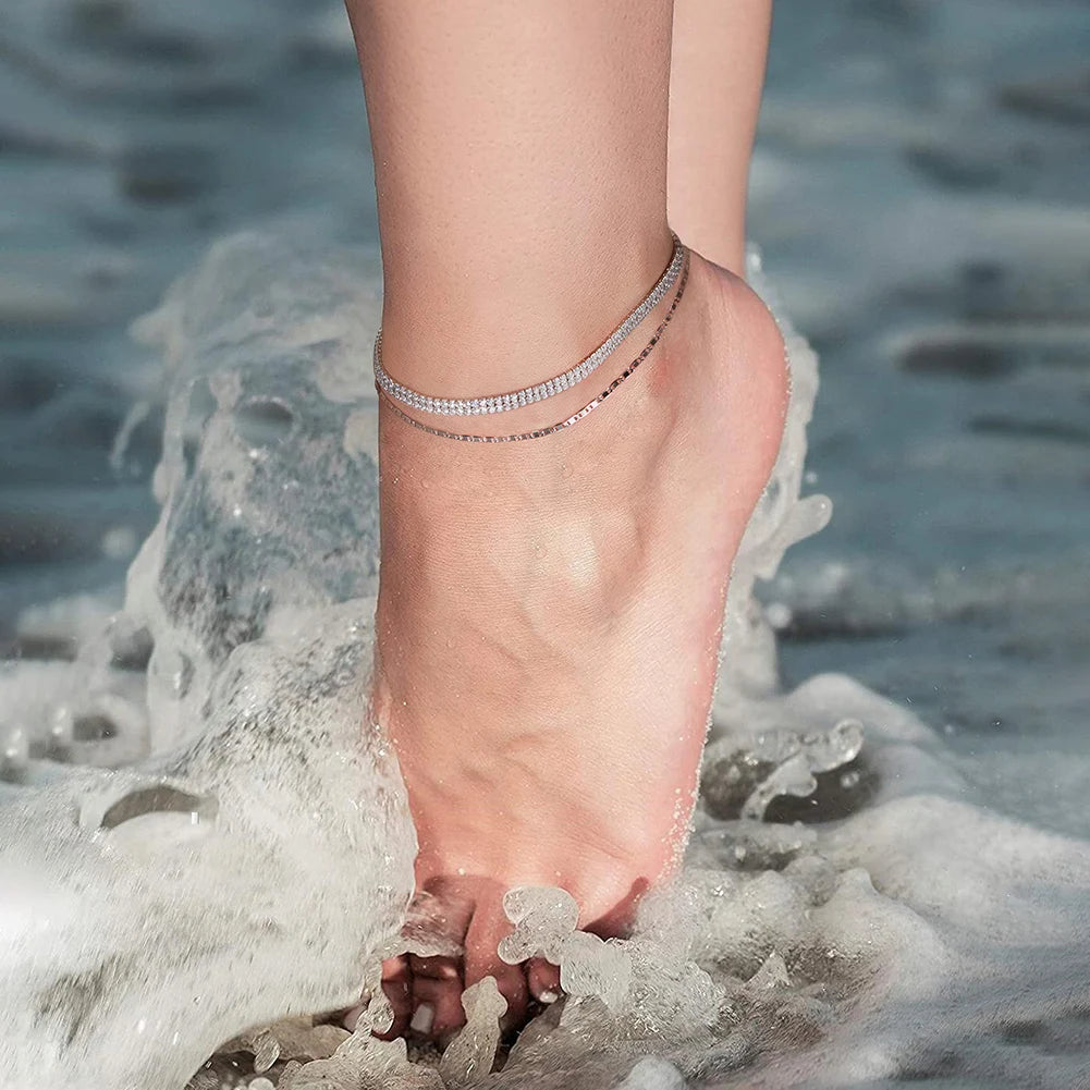 Rinntin Italian Sparkle Mirror Link Chain Anklet Women's 925 Silver Summer Foot Chain Bracelet Fashion Ankle Straps Jewelry SA29