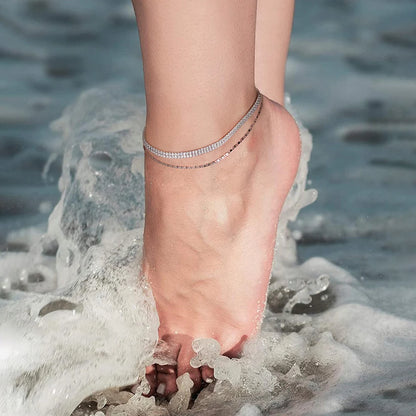 Rinntin Italian Sparkle Mirror Link Chain Anklet Women's 925 Silver Summer Foot Chain Bracelet Fashion Ankle Straps Jewelry SA29