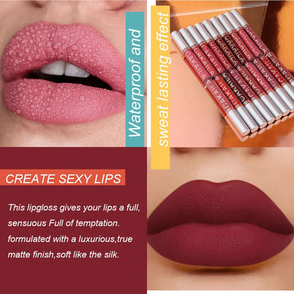 Matte Liquid Lipstick Lip Oil 10pc/set, Waterproof Velvet Lip Gloss Long Lasting Non-transfer Nude Red Pink Daily &Party Makeup