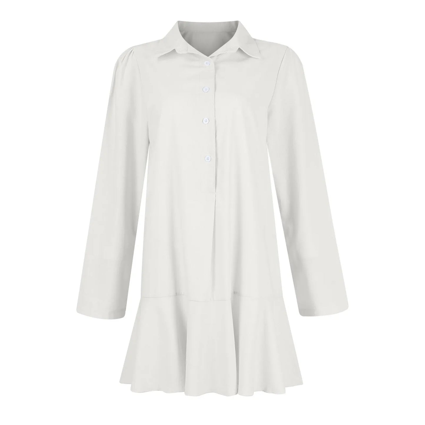 Women Loose Dresses Fashion Casual Half Open Shirt Hem Ruffle Classic Solid Dresses Daily Commute Date Simple Long Sleeve Dress